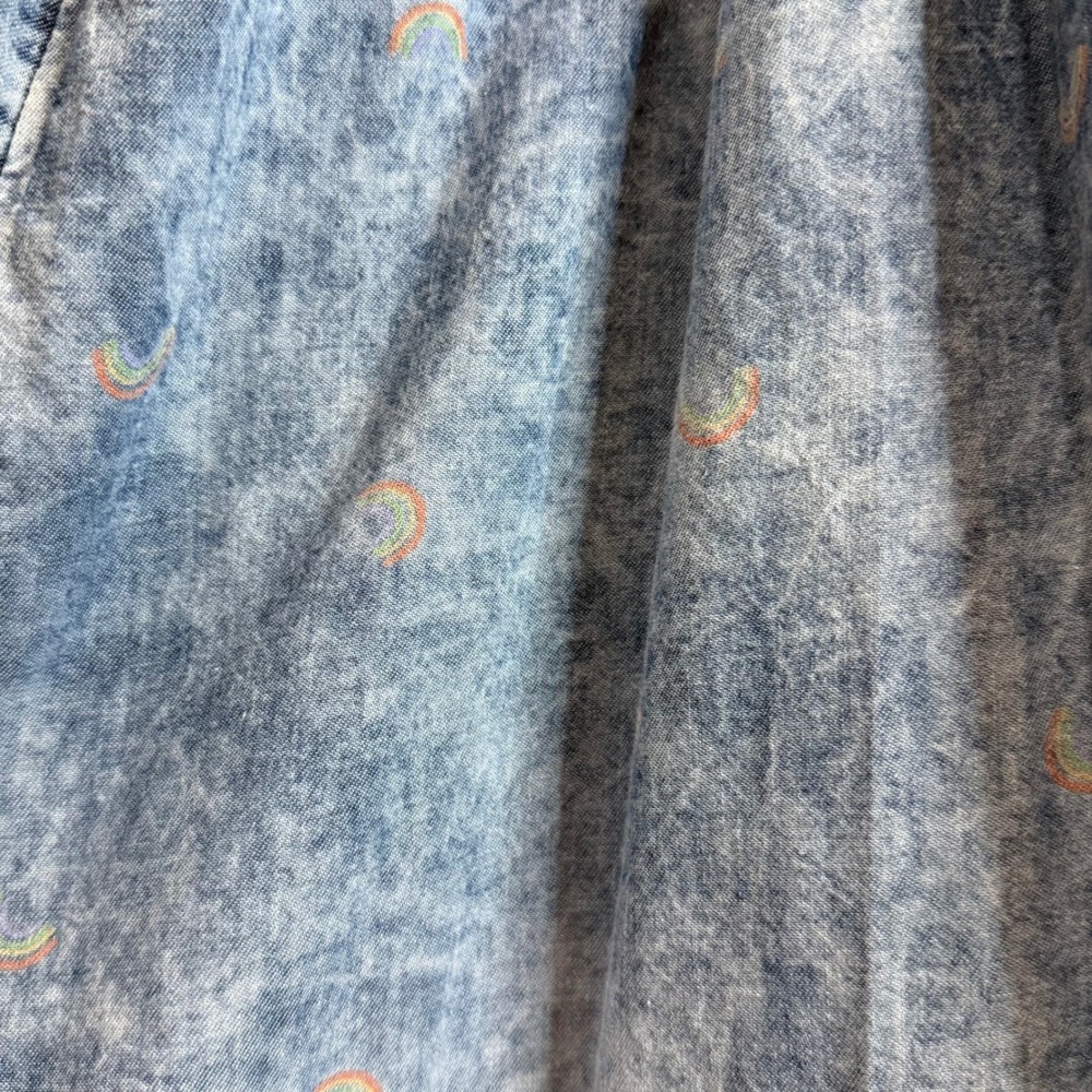 Tucker +Tate Girls Blue Acid Wash Denim Rainbow Embroidered Flutter Sleeve Dress - Picture 5 of 6